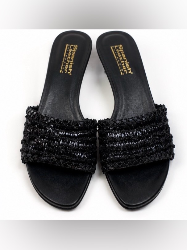 [Sergio Zelcer] Black Sequined Slide Mule Pumps Kitten Heel Sz 7.5